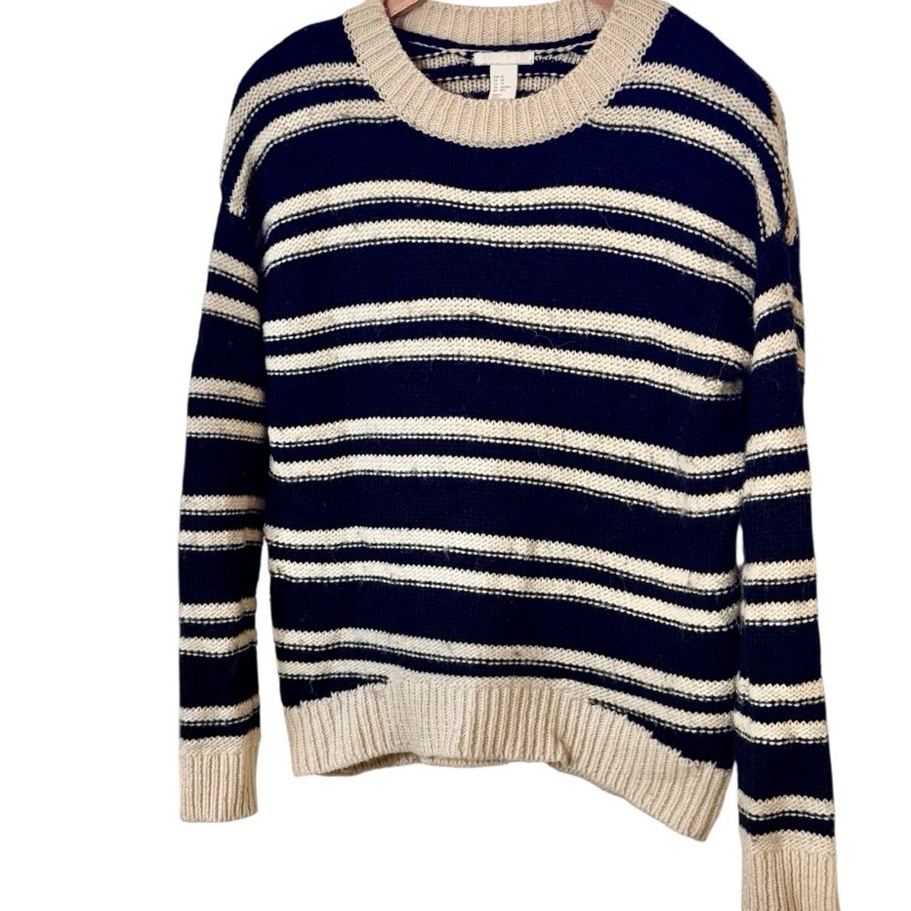 H&M Black and Cream Striped Crew Neck Sweater Size XS - Picture 4 of 10